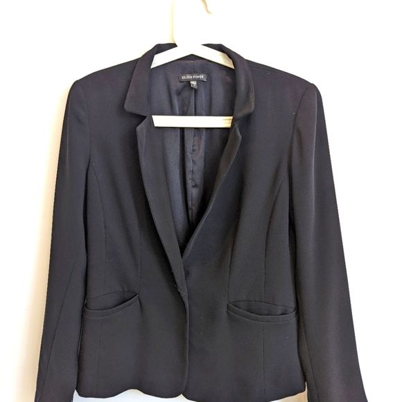 Eileen Fisher black notch collar blazer tuxedo style 2 runs large - Picture 1 of 3